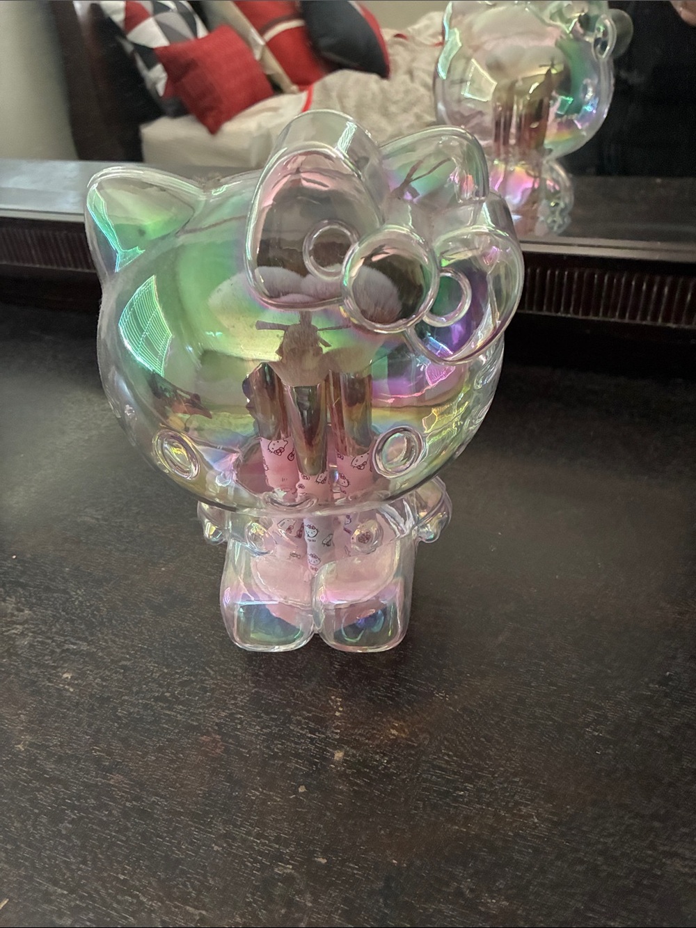 Hello Kitty Iridescent Glass Accent Figure in Clear with Pink Hues